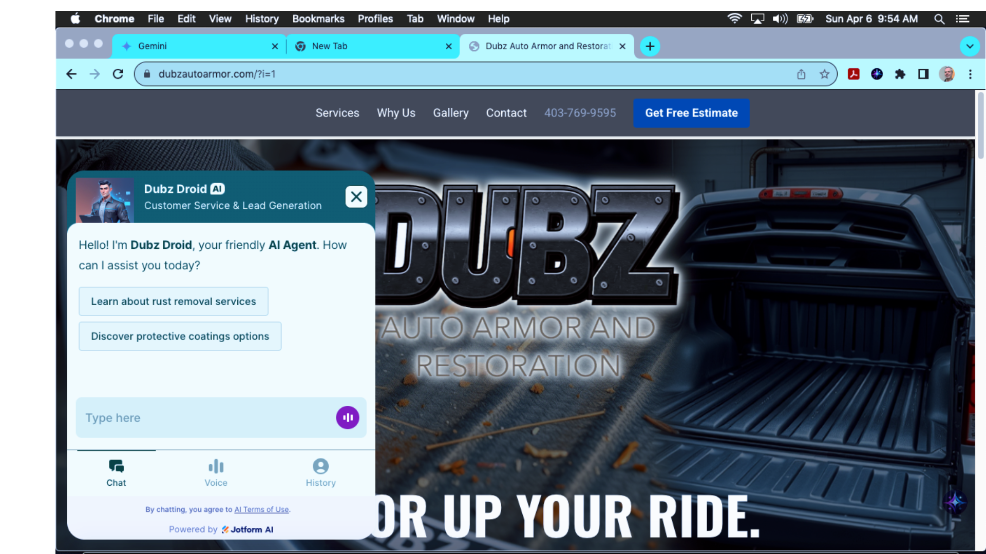 Dubz Auto Armor Website Screenshot 2